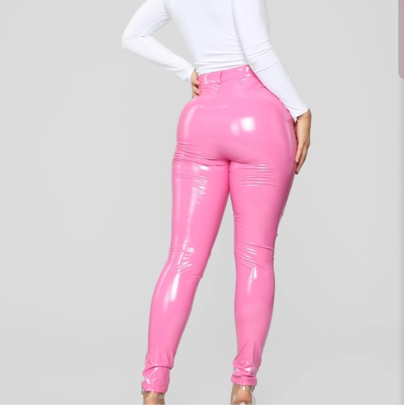 Fashion Nova High-Waisted Pink Vinyl Pants - Picture 5 of 11